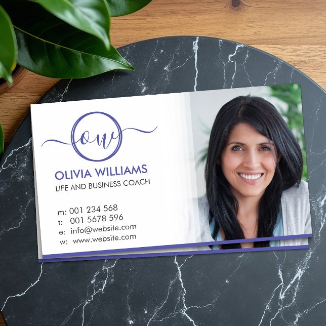 Elegant Monogram and photo  Business Card (Creator Uploaded)