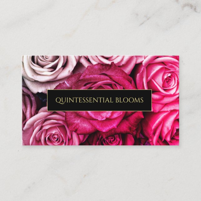 Elegant Monogram And Pink Roses Florist Business Card (Front)
