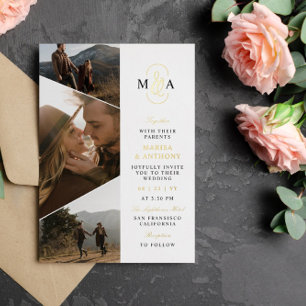 Elegant Monogram Asymmetrical Photos Wedding Gold