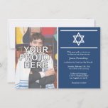 Elegant Monogram Bar Mitzvah with photo Invitation<br><div class="desc">Add your own photo.  Bar mitzvah invitations.  Blue and White.</div>