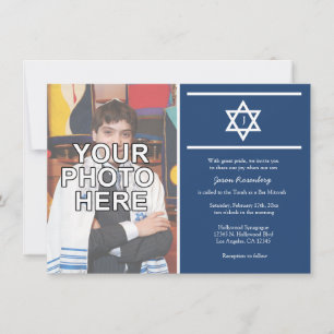 Elegant Monogram Bar Mitzvah with photo Invitation