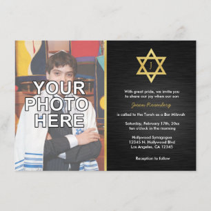 Elegant Monogram Bar Mitzvah with photo Invitation