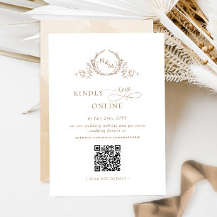 Elegant Monogram Beige Cream RSVP Online QR Code Enclosure Card