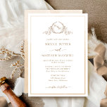 Elegant Monogram Beige Cream Watercolor Wedding In Invitation<br><div class="desc">Delight friends and family with this elegant wedding invitation showcasing exquisite fine hand drawn leafy botanical monogram with bride and groom's initials. Front invitation trimmed with thin beige cream hues watercolor frame, while invitation's back featuring beautiful watercolor wash in beige, cream, ivory, champagne, taupe and brown hues. Clean and simple...</div>