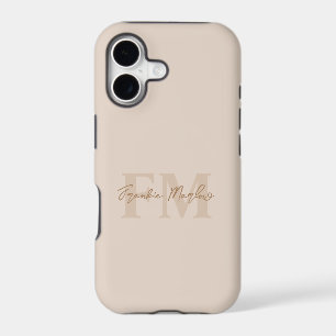 Elegant Monogram Beige Gold Script Name