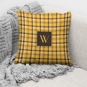 Elegant Monogram Beige Plaid Pattern Cushion