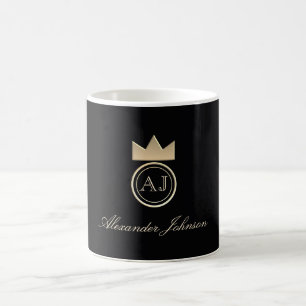 Elegant Monogram Black and Gold Coffee Mug