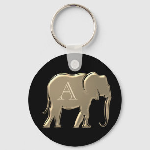Elegant Monogram Black and Gold Key Ring