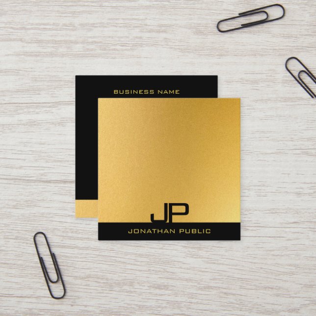 Elegant Monogram Black And Gold Modern Template Square Business Card (Front/Back In Situ)
