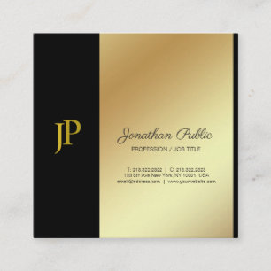 Elegant Monogram Black and Gold Plain Luxury Square Business Card