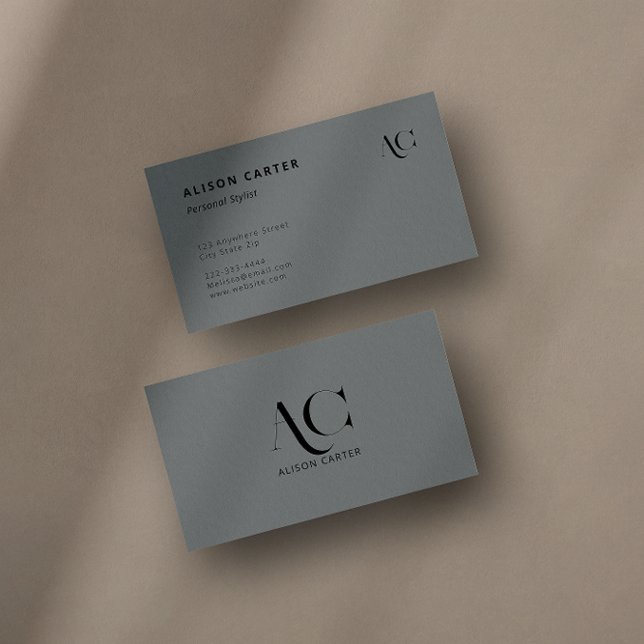 Elegant Monogram Black and Grey | Modern Minimal Business Card (A black and gray business card with an elegant monogram design.)