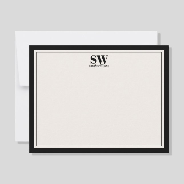 Elegant Monogram Black and Ivory Border Minimalist Card (Creator Uploaded)