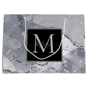 Elegant Monogram Black and Silver Gift Bag