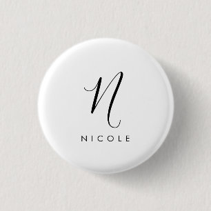Elegant Monogram Black and White 3 Cm Round Badge