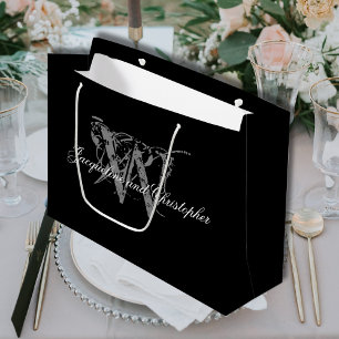 Elegant Monogram Black and White Chic Wedding Large Gift Bag