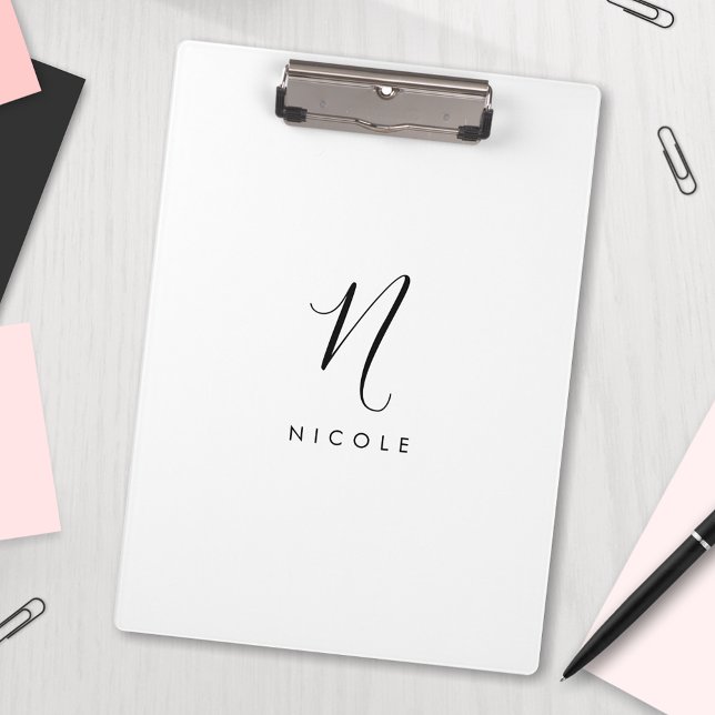 Elegant Monogram Black and White Clipboard (Creator Uploaded)