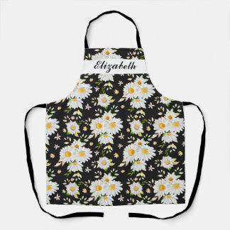 Elegant Monogram Black and White  Daisy Pattern  Apron