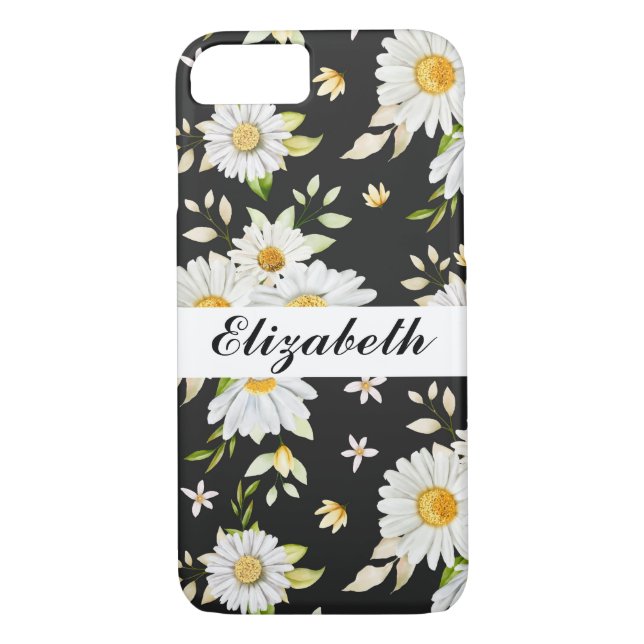 Elegant Monogram Black and White  Daisy Pattern  Case-Mate iPhone Case (Back)