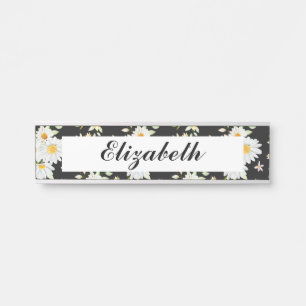 Elegant Monogram Black and White  Daisy Pattern Door Sign