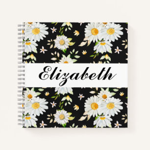 Elegant Monogram Black and White  Daisy Pattern  Notebook