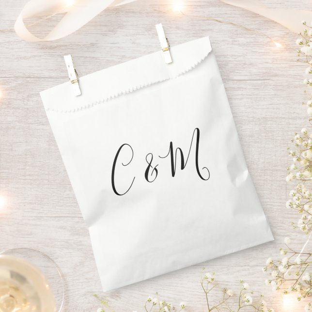 Elegant Monogram Black and White Favour Bags (Clipped)