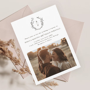 Elegant Monogram Black and White Formal Wedding Invitation