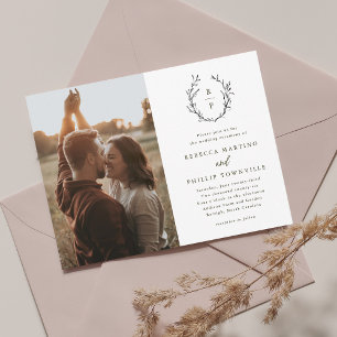 Elegant Monogram Black and White Formal Wedding Invitation