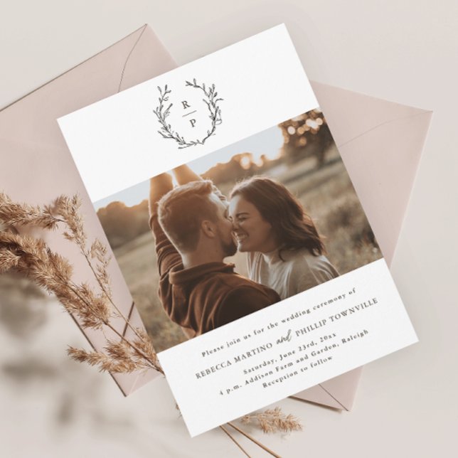 Elegant Monogram Black and White Formal Wedding Invitation (Creator Uploaded)