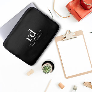 Elegant Monogram Black and White Groomsmen Gift Laptop Sleeve