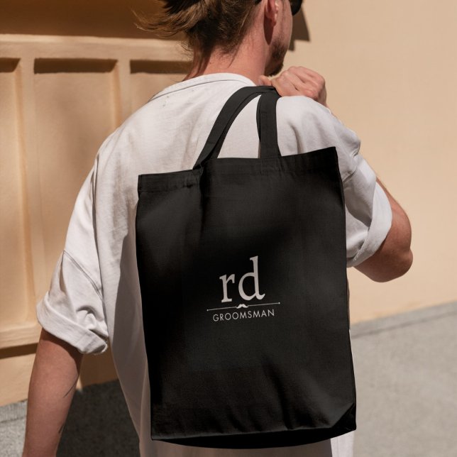Elegant Monogram Black and White Groomsmen Gift  Tote Bag (Creator Uploaded)