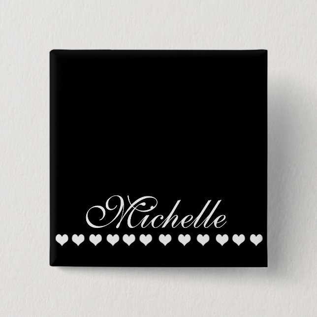 Elegant Monogram Black and White Hearts 15 Cm Square Badge (Front)