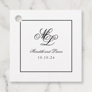 Elegant Monogram Black and White Script Favour Tags