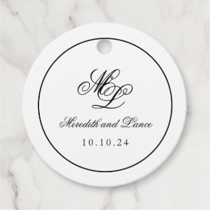 Elegant Monogram Black and White Script Favour Tags