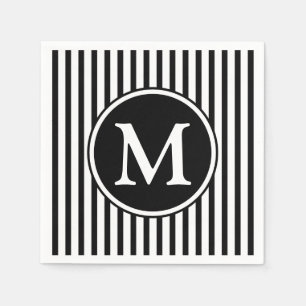 Elegant Monogram Black And White Stripes Napkin