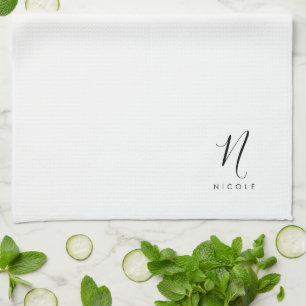 Elegant Monogram Black and White Tea Towel
