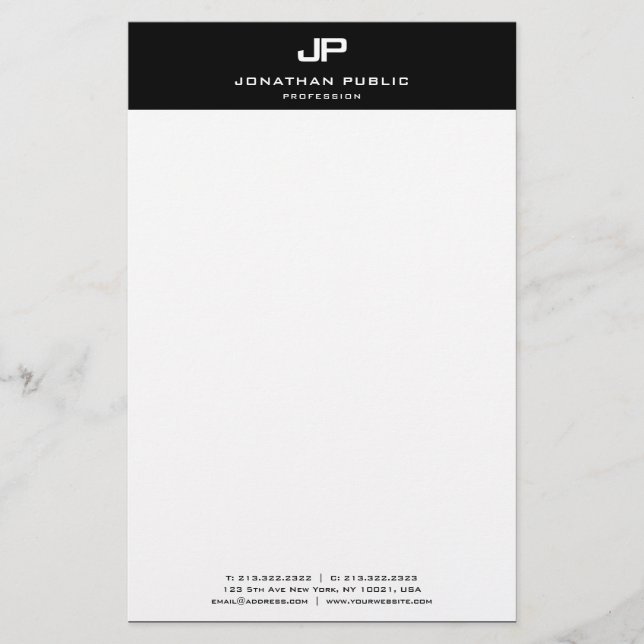Elegant Monogram Black And White Template Modern Stationery (Front)