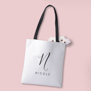 Elegant Monogram Black and White Tote Bag