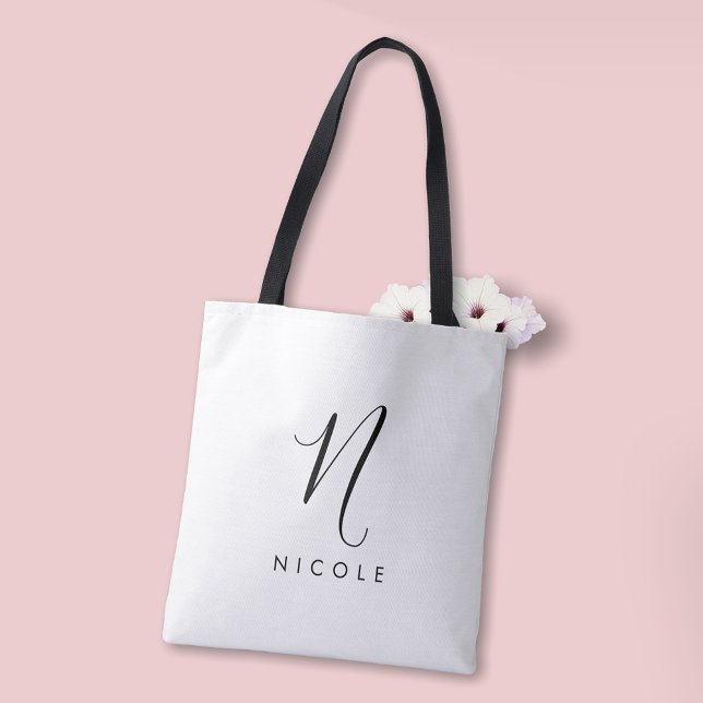 Elegant Monogram Black and White Tote Bag (Creator Uploaded)
