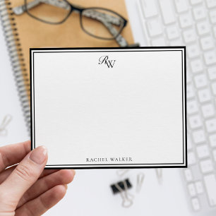 Elegant Monogram  Black and White Two Border Card