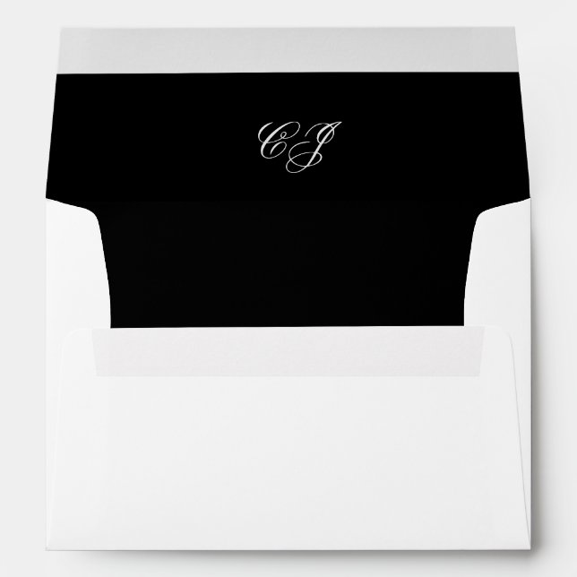 Elegant Monogram Black and White Wedding Envelope (Back (Bottom))