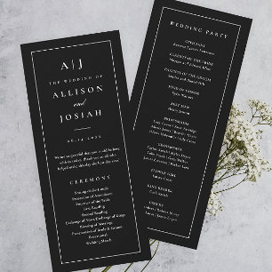 Elegant Monogram Black and White Wedding Program Invitation