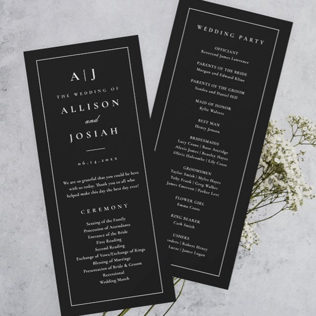 Elegant Monogram Black and White Wedding Program Invitation (Elegant and Classic Monogram Black and White Wedding Program.)