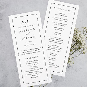 Elegant Monogram Black and White Wedding Program Invitation