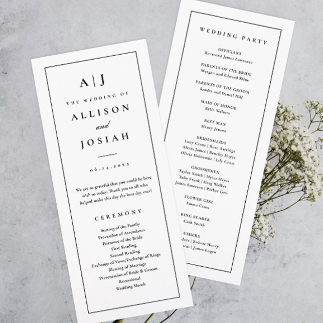 Elegant Monogram Black and White Wedding Program Invitation (Elegant black and white wedding program.)
