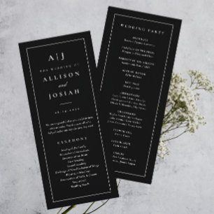 Elegant Monogram Black and White Wedding Programme