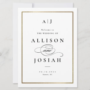 Elegant Monogram Black and White Wedding Welcome Invitation