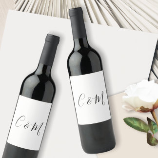 Elegant Monogram Black and White Wine Label