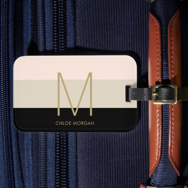 Elegant monogram black beige pink luggage tag (Front Insitu 4)