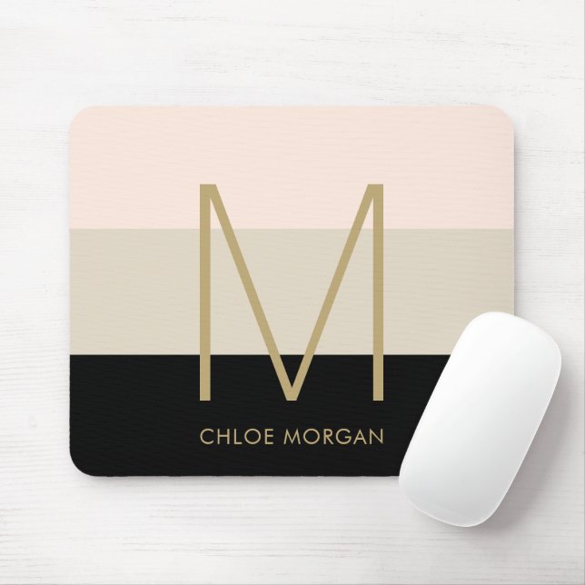Elegant monogram black beige pink mouse mat (With Mouse)