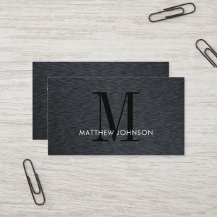Elegant Monogram Black Brushed Metal Modern Office Business Card
